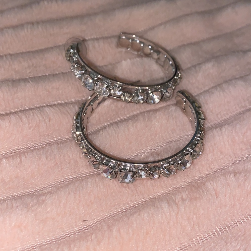 Silver Rhinestone Hoops